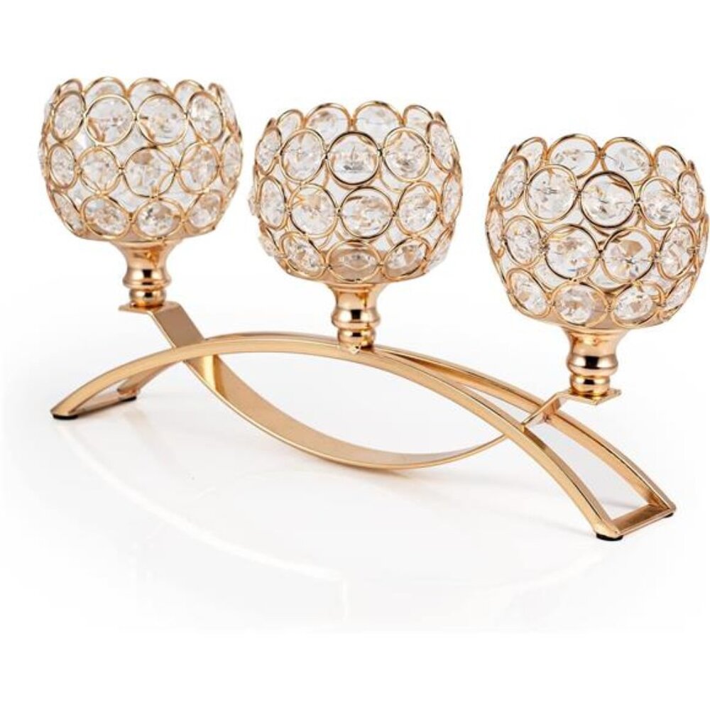Gold Candle Holders for Table Centerpiece, 3 Arms Metal Candelabra Candlestick